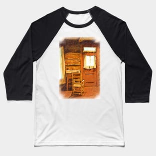 Log Cabin Desk, Chair And Door Baseball T-Shirt